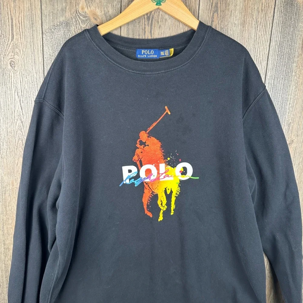 Polo Ralph Lauren Paint Splatter Big Pony Graphic Sweatshirt Mens 2XLT Black